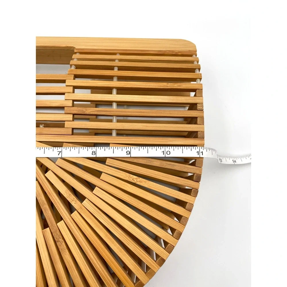 Vintage Bamboo Ark Bag Half Moon Slat Cage Purse Sunburst Boho 70s 80s